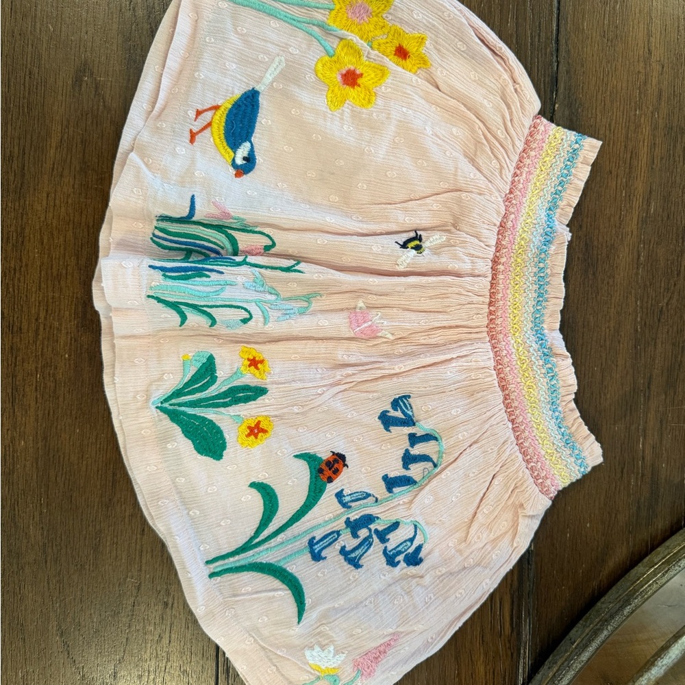 Mini Boden Pink Skirt with Floral Embroidery